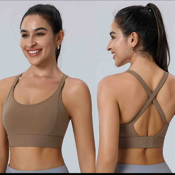 Cxenplz Sports Bras for Women High Support Running Criss Cross Strappy Bra Crop Top Full Coverage Wire Free Bralettes Lightly Lined Bra
