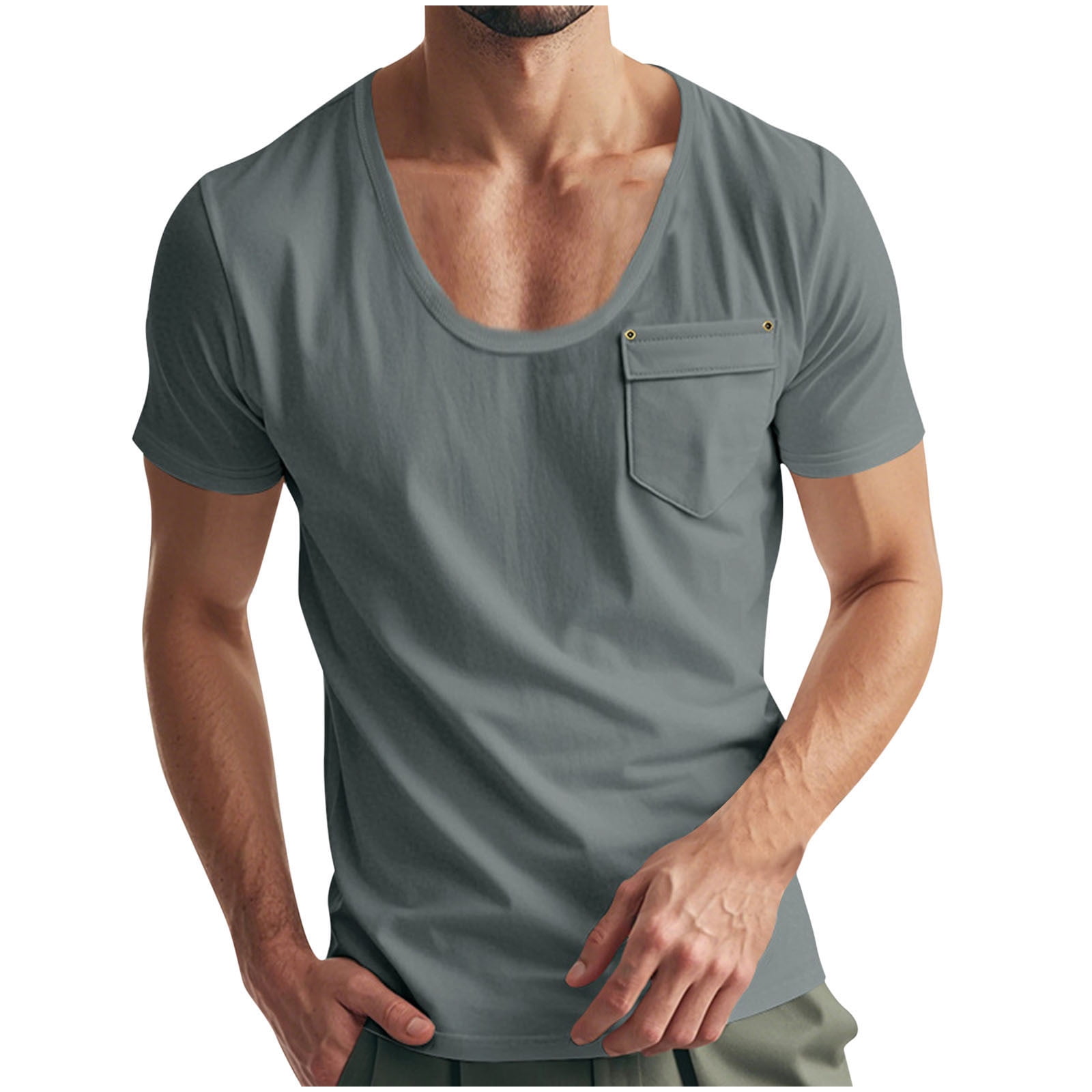 Cxenplz Tight Figure Men Slim-Fit T Shirt Solid Color Casual