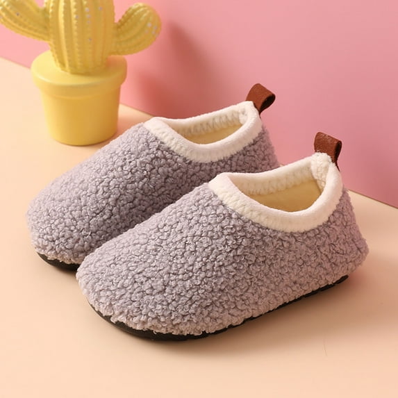Cxenplz Toddler Kids Slippers Boys Girls Indoor House Shoes Non-Slip Fuzzy Warm Bedroom Slip On Slipper Walking Shoes for Home Winter