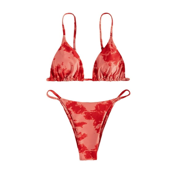 Cxenplz Triangle Bikini for Women Tie-Dye Printing String Bikini Set Low Waisted Two Piece Swimsuit Summer Vacation Bathing Suits