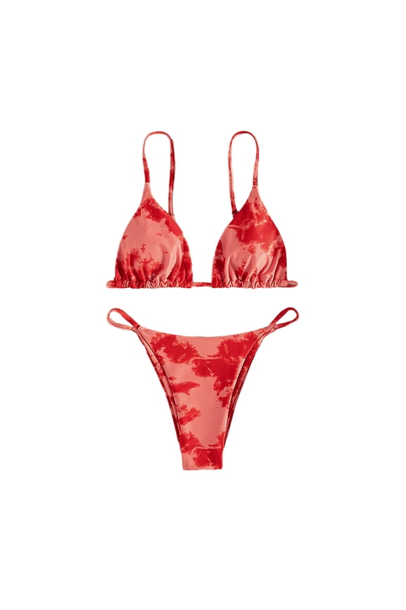 Triangle Bikini for Women Tie-Dye Printing String Bikini Set Low Waisted Two Piece Swimsuit Summer Vacation Bathing Suits