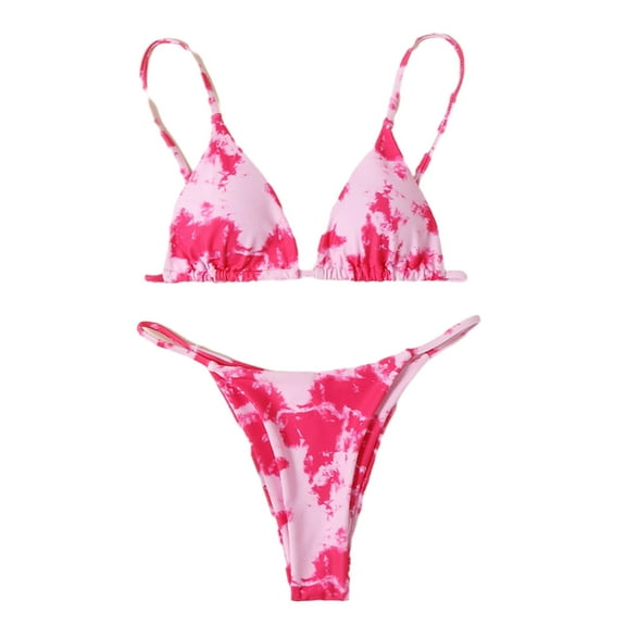 Cxenplz Triangle Bikini for Women Tie-Dye Printing String Bikini Set Low Waisted Two Piece Swimsuit Summer Vacation Bathing Suits