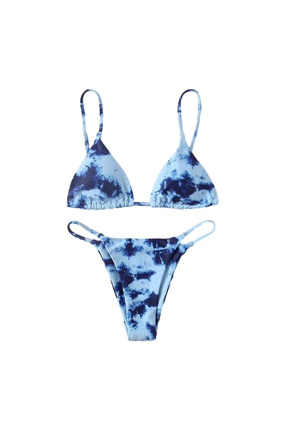 Triangle Bikini for Women Tie-Dye Printing String Bikini Set Low Waisted Two Piece Swimsuit Summer Vacation Bathing Suits