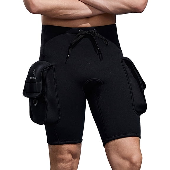 Cxenplz Wetsuit Shorts Mens 3mm Neoprene Diving Shorts with Pockets Quick Release Buckle Adjustable Waist Belt Swim Bottoms with Large Pockets