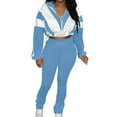thumbnail image 1 of Cxenplz Women 2 Piece Outfits Tracksuits Plus Size Color Block Long Sleeve Crop Jacket Top High Waist Pants Set Two Piece Sweatsuits, 1 of 7