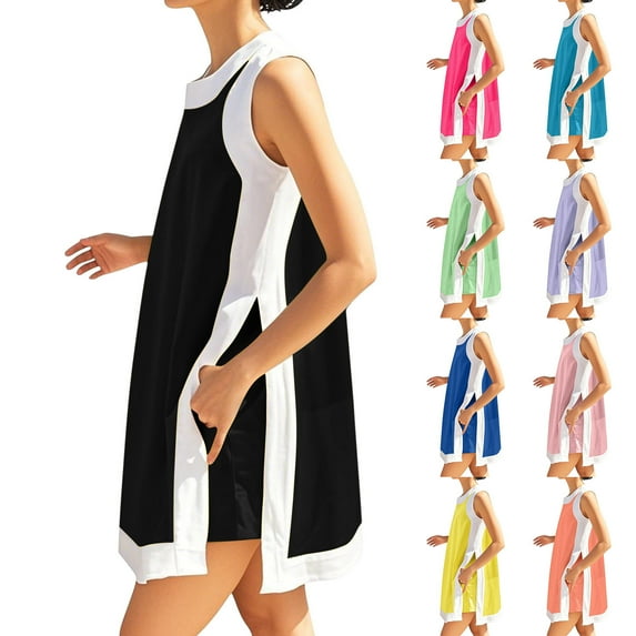 Cxenplz Women's 2 Piece Sets Casual Color Block Crewneck Short Sleeve Side Split Pullover Tops Matching Shorts with Pockets