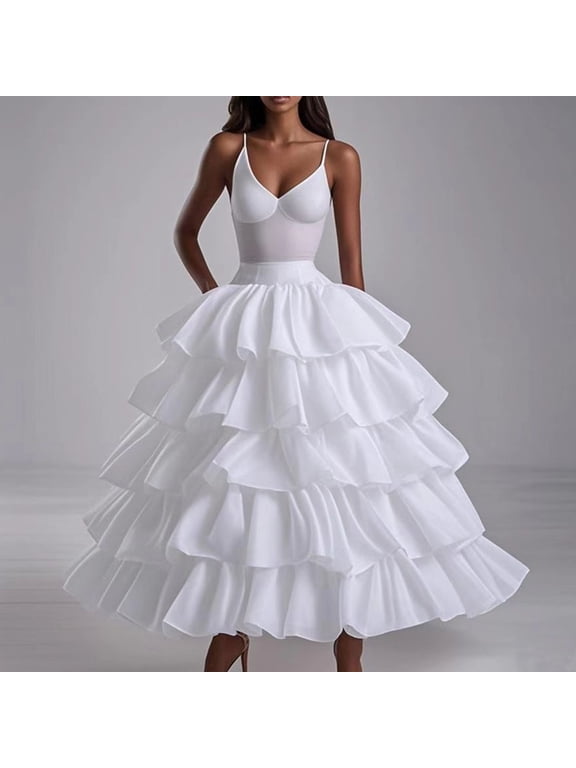 Women's 4 Hoop Skirt 5 Ruffles Layers Petticoat Skirt for Party Wedding Crinoline Slip Underskirt