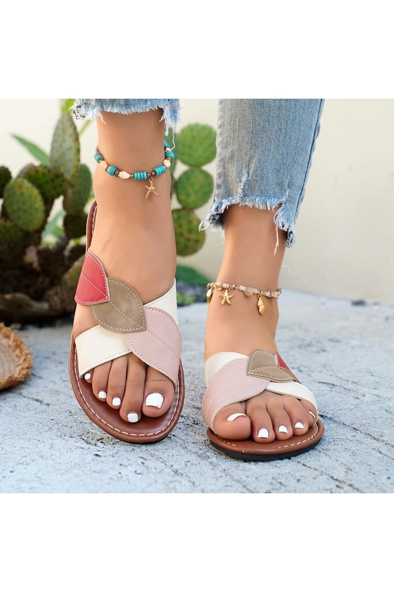 Women's Boho Flat Sandals Beach Vacation Criss Cross Slides Shoes