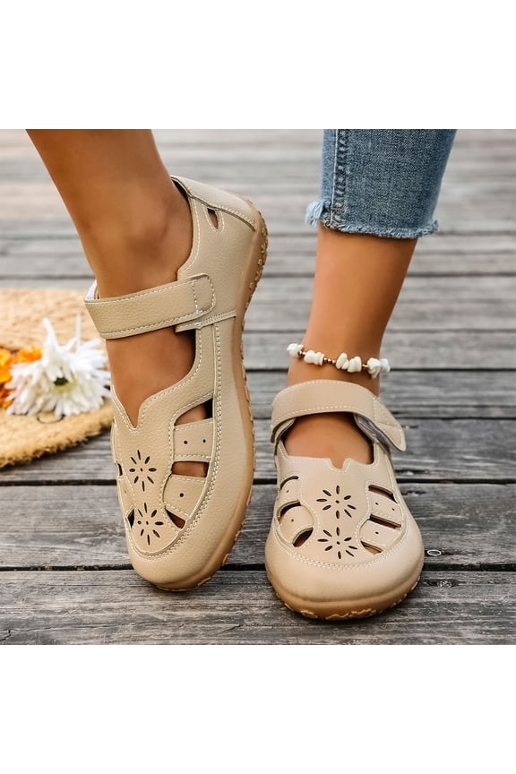 Women's Casual Boho Sandals Summer Leather Comfort Soft Sole Closed Toe Ankle Strap Beach Shoes