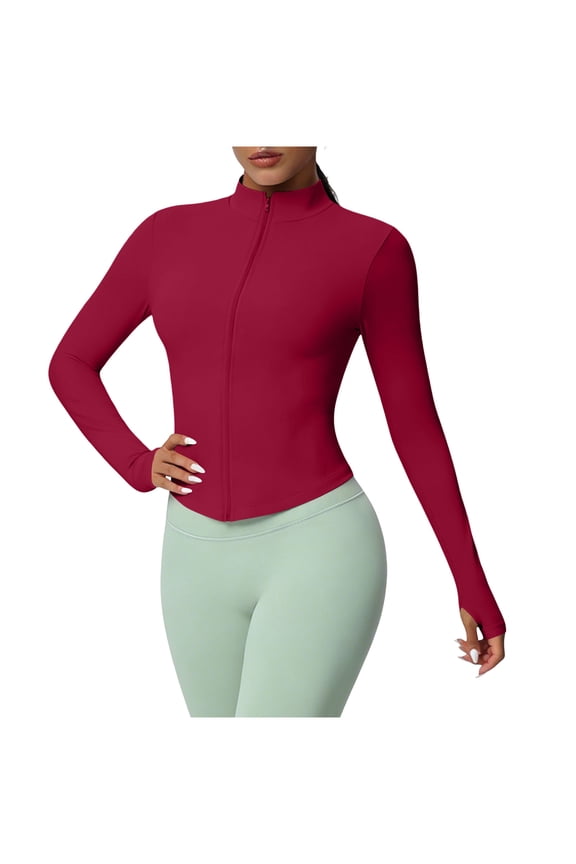 Women's Cropped Running Workout Jackets Zip Slim Fit Athletic Tops with Thumb Holes