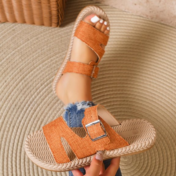 Cxenplz Women's Flat Sandals Square Open Toe Dressy Vacation Slip On Slides Shoes