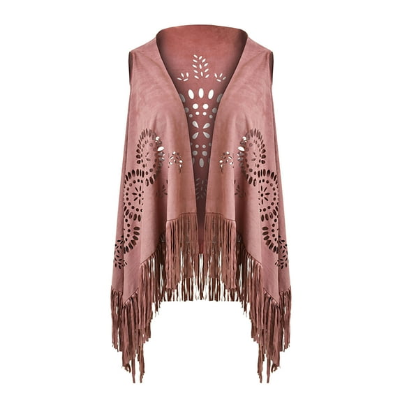 Cxenplz Women's Hollow Out Faux Suede Fringed Shawls and Wraps Vintage Stole Shrug Cape Scarf with Long Tassels