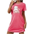 thumbnail image 1 of Cxenplz Women's Novelty Halloween Nightgown Funny Pumpkin Ghost Graphic Sleepshirt Loose Crew Neck Short Sleeve Pajamas Dress, 1 of 3
