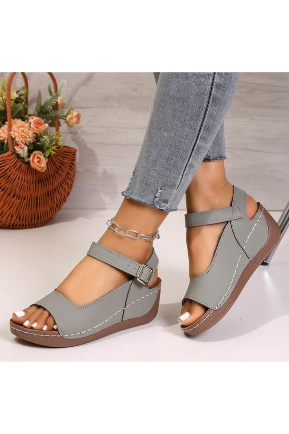 Women's Open Toe Wedge Sandal Slip On Elastic Ankle Strap Platform Sandals Dressy Comfortable Wedges Shoe