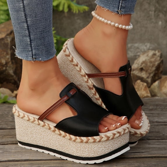 Cxenplz Women's Open Toe Wedge Sandal Slip On Elastic Ankle Strap Platform Sandals Dressy Comfortable Wedges Shoe