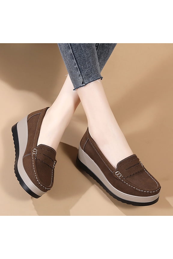 Women's Platform Wedge Loafers Round Toe Slip On Low Top Business Work Office Dress Shoes Daily Non Slip Height Increase Casual Shoes