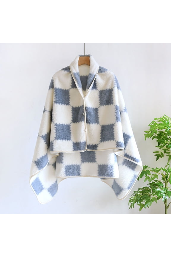 Women's Poncho Cape Plaid Cozy Sherpa Fleece Cloak Coat Snuggly Hooded Wearable Blanket for Mom and Teen Girls
