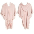 thumbnail image 1 of Cxenplz Women's Poncho Sweater Elegant Knit Half Sleeve Fringed Tassel Hem Batwing Buttons Hooded Pullover Cape Shawl, 1 of 2
