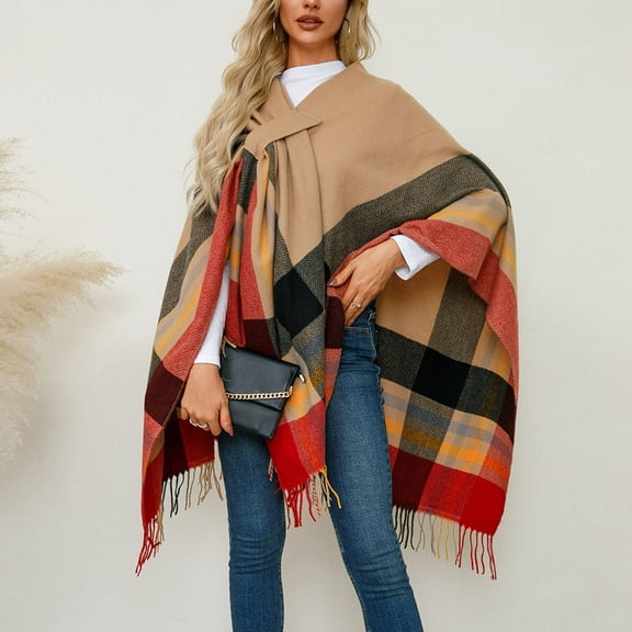 Cxenplz Women's Shawl Wraps Open Front Poncho Ruana Cape Cardigan Shawls Reversible Large Sweater Wrap for Gift