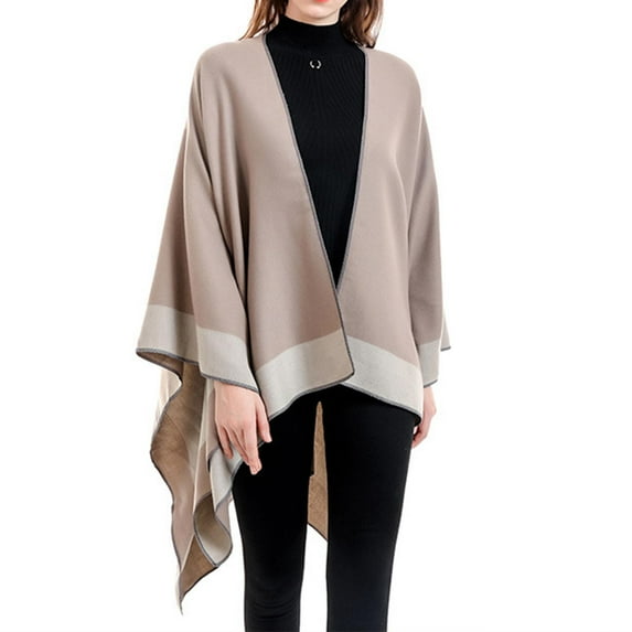 Cxenplz Women's Shawls and Wraps Open Front Poncho Cape Vintage Color Block Knit Sweater Cardigan Scarves Capelet