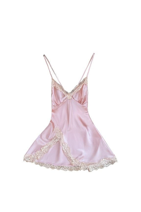 Women's Silk Nightgown Casual Lightweight Sleepwear Round Neck Spaghetti Strap Chemise Short Slip Dress