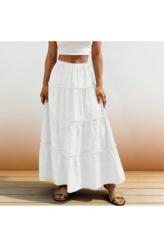 Women's Summer Skirts Casual Elegant Boho Smock Layered Tiered Maxi Skirt High Waisted A Line Flowy Long Skirts