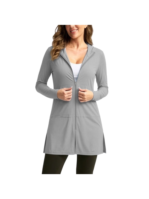 Women's UPF 50+ Swimsuit Cover Up Lightweight Long Sleeve Full Zip up Sun Protection Long Hoodie Jacket for Outdoor Running Hiking with Pockets