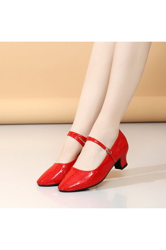 Women's and Girls Latin Ballroom Dance Shoes Closed Toe Character Shoes Ankle Strap Tango Practice Ballroom Party Performance Shoe