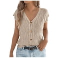 thumbnail image 1 of Cxenplz Womens Cable Knit V Neck Button Front Short Sleeve Casual Sweater Top, 1 of 8