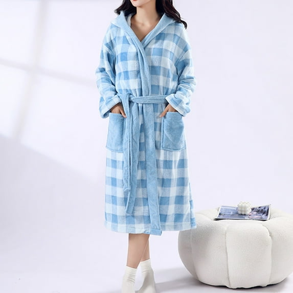 Cxenplz Womens Fleece Robe Soft Plush Bathrobe with Pockets Warm Fuzzy Spa Long Robes Nightgowns
