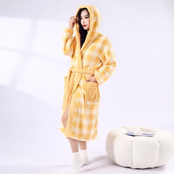 Cxenplz Womens Fleece Robe Soft Plush Bathrobe with Pockets Warm Fuzzy Spa Long Robes Nightgowns