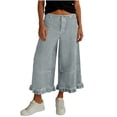 thumbnail image 1 of Cxenplz Womens Jeans Ruffle Hem Wide Leg Jeans Mid Rise Baggy Cropped Denim Pants with Pockets, 1 of 6