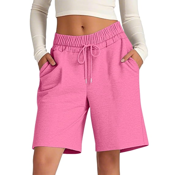 Cxenplz Womens Long Sweat Shorts Casual Summer Bermuda Loose Lounge Workout Athletic Shorts with Pockets