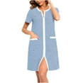 thumbnail image 1 of Cxenplz Womens Robe Casual Zipper Front House Coat Short Sleeves Bathrobes Stripes Short Nightgown with Pockets, 1 of 5