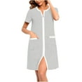 thumbnail image 1 of Cxenplz Womens Robe Casual Zipper Front House Coat Short Sleeves Bathrobes Stripes Short Nightgown with Pockets, 1 of 5