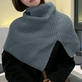 thumbnail image 1 of Cxenplz Womens Turtleneck Poncho Cloak Short Style Asymmetric Knitted Solid Color Slit Wrap Shawl Scarf, 1 of 3