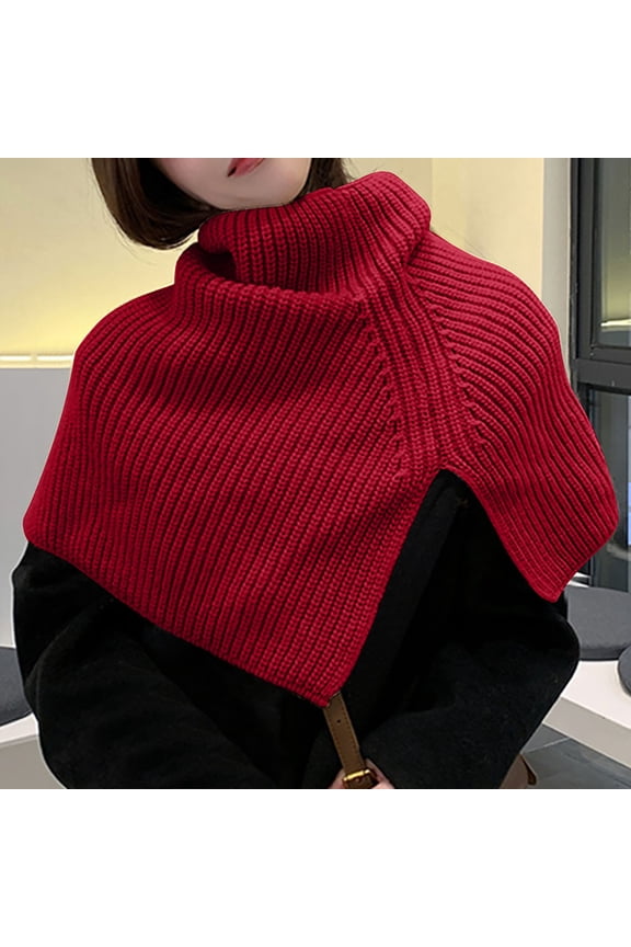 Womens Turtleneck Poncho Cloak Short Style Asymmetric Knitted Solid Color Slit Wrap Shawl Scarf