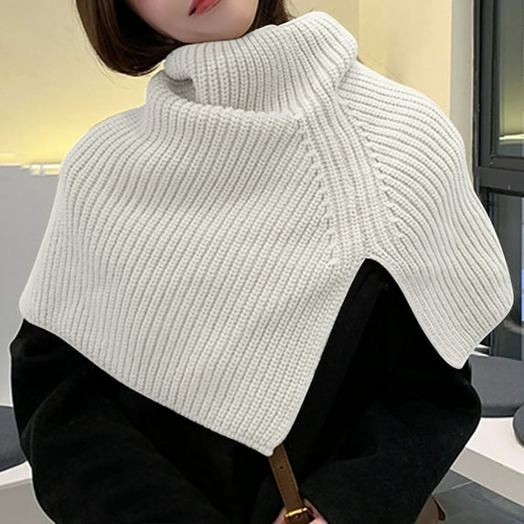 Cxenplz Womens Turtleneck Poncho Cloak Short Style Asymmetric Knitted Solid Color Slit Wrap Shawl Scarf