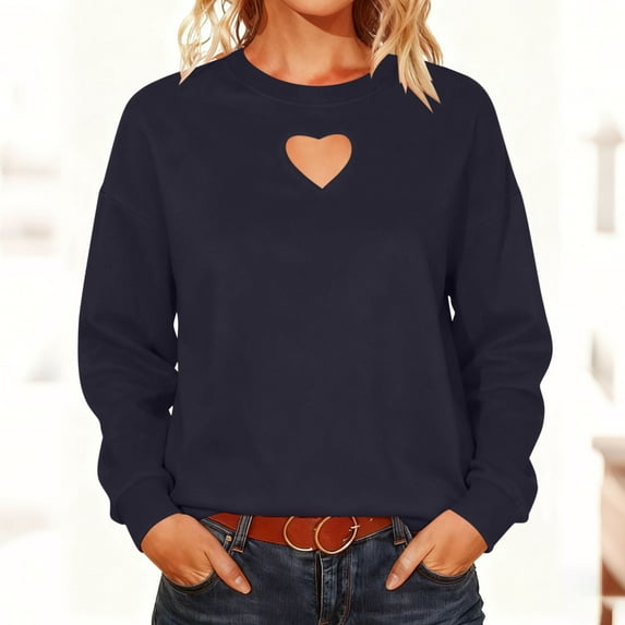 Cxenplz Womens Valentine's Day Crew Neck Long Sleeve Shirt Slim Fitted Fashion Top