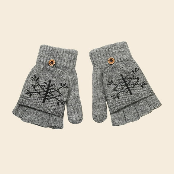 Cxenplz Womens Winter Wool Crochet Convertible Gloves Warm Snowflake Mittens With Mitten Cover for Teen Girls