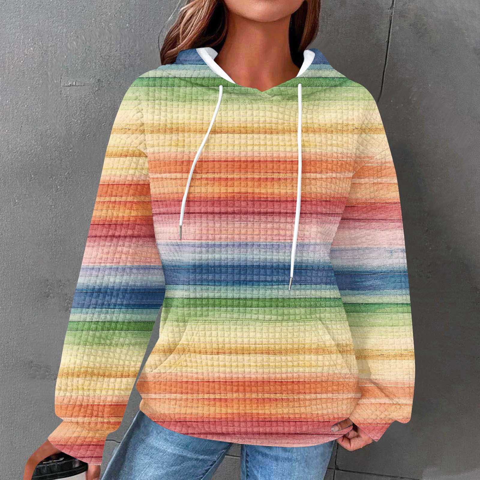 Cxenplz Y2K Hoodies for Women Bohemia Long Sleeve Fall Waffle Knit ...