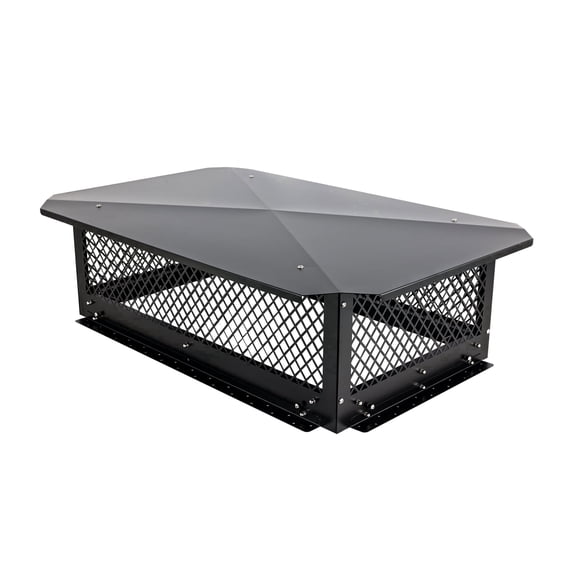 Cxforste 29" x 17" Rectangular Galvanized Steel Chimney Cap, Adjustable Bottom, Black Roof Chimney Cover for Fireplace & Outdoor Vent Protection