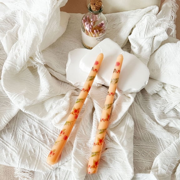 CxhicLuv 25cm Rose Printed Cone-Shaped Long Rod Candle, Smokeless Wedding & Party Decor, Odorless Eco-Friendly Wax Candle, Elegant Home Accent for Special Occasions & Dining Room Decor