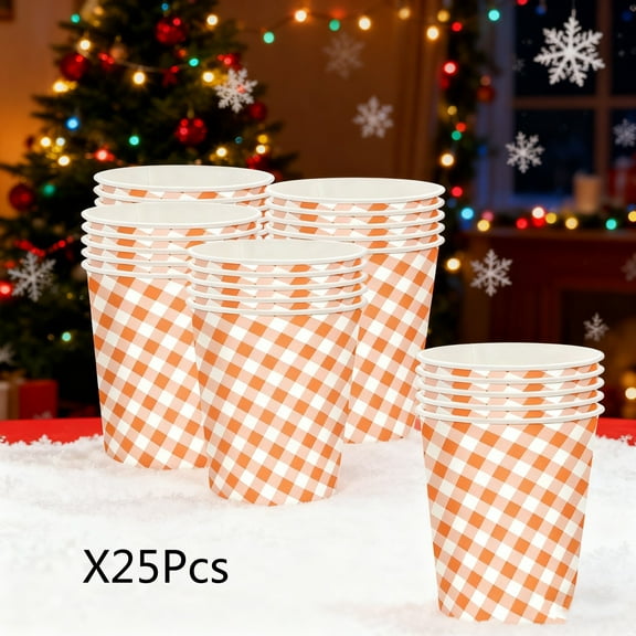 CxhicLuv 25pcs Disposable Paper Cups, Thanksgiving & Christmas Party Decorations, Orange Holiday Cups for Christmas Tree Lighting, Christmas Decorations, Mulled Wine & Juice Cups