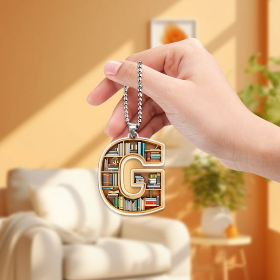 CxhicLuv 26 Letter Acrylic Keychain Pendant, Mini Bookshelf Design with Colorful Letters, Durable for Keys & Bags, Stylish Accessory for Book Lovers, Ideal Gift for Birthdays & Holidays