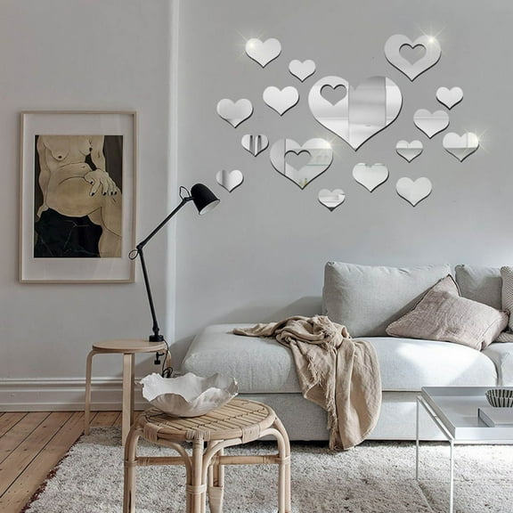 CxhicLuv 3D Mirror Love Hearts Wall Stickers, DIY Removable Christmas Home Decor, 16pcs Heart-Shaped Mirror Stickers for Living Room, Bedroom, Nursery & Holiday Christmas Decor