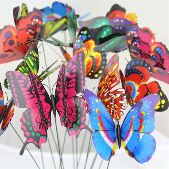 CxhicLuv 50pcs Butterfly Garden Stakes, 1.6-8.7-inch Metal & Plastic, Random Colors, Push Open/Shut, Great for Flower Beds, Patios, Indoor & Outdoor Use, Suitable for Gardeners