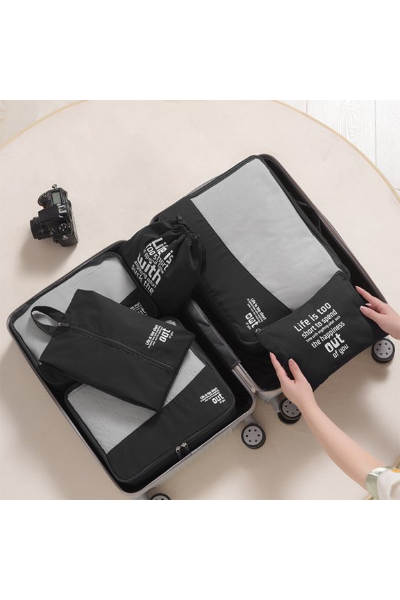 6-Set Travel Packing Cubes 16.5×12.6 Inch Breathable, Foldable, Organized – Luggage Organizer Bags for Clothes & Accessories, Ideal for Long Trips, Suitable for Travel Lovers, Black