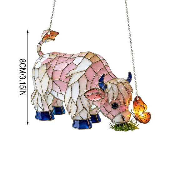 CxhicLuv 8cm 2D Acrylic Highland Cow Colorful Hanging Pendant, Stained Glass Style Window Decor, Sunlight Reflective, Whimsical Bull Ornament for Home, Sunroom, Porch & Natural Light Spaces