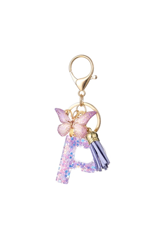 A-Z Resin Alphabet Keychain Pendant, Purple Butterfly Tassel Charm, Stylish Letter Keychain for Bags, Backpacks, Car Keys, Personalized Gift for Women